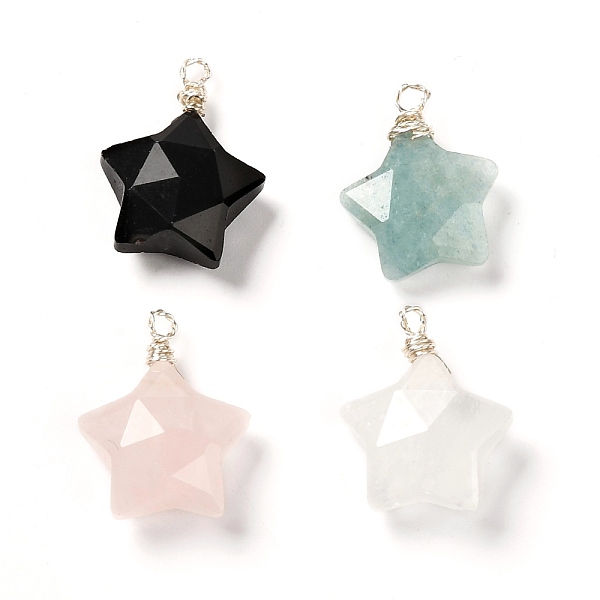 

PandaHall Natural Mixed Stone Pendants, with Silver Copper Findings, 18x15x6.5mm, Hole: 1.2~1.8mm Mixed Stone Star