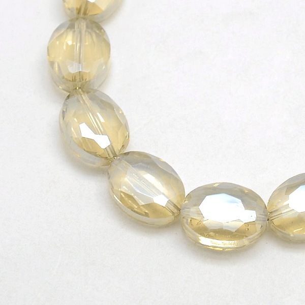 

PandaHall Faceted Electroplate Crystal Glass Oval Beads Strands, Rainbow Color Plated, Pale Goldenrod, 12x9x5mm, Hole: 1mm, about..., Yellow