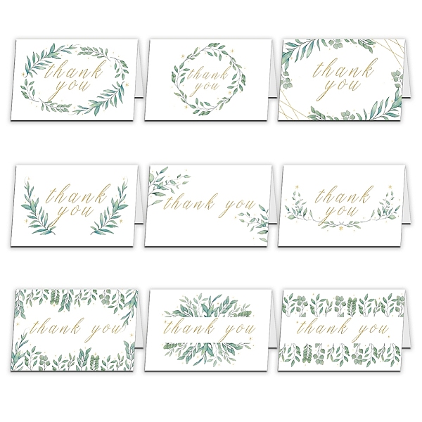 

PandaHall Thank You Theme Cards, for Birthday Thanksgiving Day, Rectangle with Leaf Pattern, Light Green, 10x15cm, 9pcs/set Paper Leaf