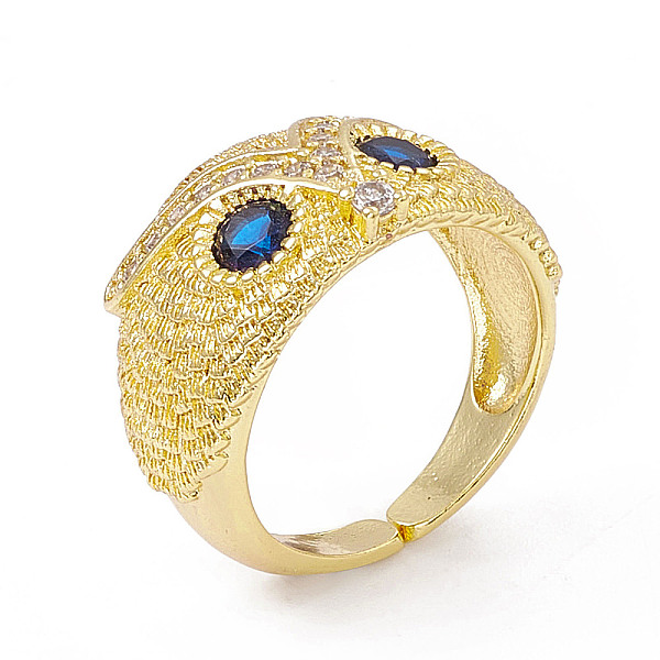

PandaHall Cubic Zirconia Owl Open Cuff Rings, Golden Brass Jewelry for Women, Dark Blue, US Size 6 1/2(16.9mm) Brass+Cubic Zirconia