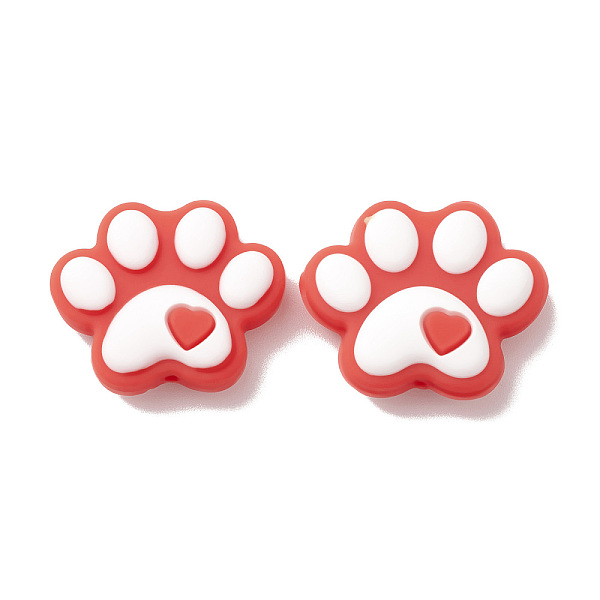PandaHall Dog Paw Print Food Grade Eco-Friendly Silicone Beads, Chewing Beads For Teethers, DIY Nursing Necklaces Making, Red...