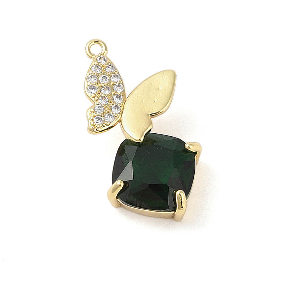 

PandaHall Brass Micro Pave Clear Cubic Zirconia Pendants, with Glass, Butterfly with Square Charms, Real 18K Gold Plated, 25.5x13x6mm, Hole...