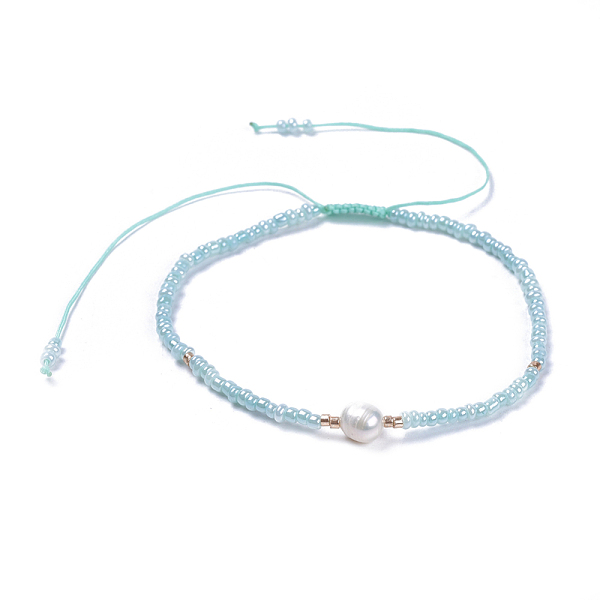 

PandaHall Adjustable Nylon Thread Braided Beads Bracelets, with Glass Seed Beads and Grade A Natural Freshwater Pearls, Aqua, 2-1/8 inch..., Cyan