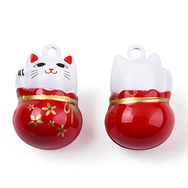 

PandaHall Baking Painted Brass Bell Pendants, Maneki Neko/Beckoning Cat, FireBrick, 26.5x17x16mm, Hole: 2mm Brass Cat Shape Red
