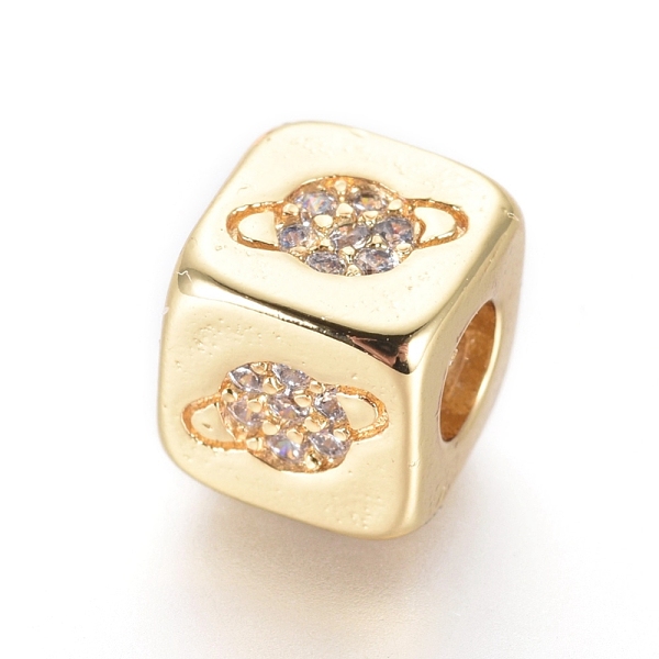 

PandaHall Brass Beads, with Micro Pave Cubic Zirconia, Cube with Planet, Clear, Golden, 6x6x6mm, Hole: 3mm Brass+Cubic Zirconia Cube Clear