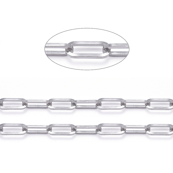 

PandaHall 304 Stainless Steel Paperclip Chains, Drawn Elongated Cable Chains, Unwelded, with Spool, Stainless Steel Color, 18x7.5x1.6mm...