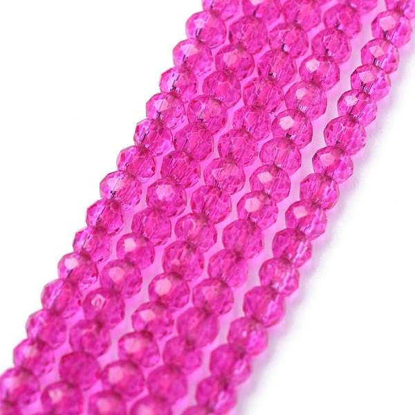 

PandaHall Electroplate Glass Beads Strands, Pearl Luster Plated, Faceted, Abacus, Magenta, 2x1.5~1.6mm, Hole: 0.8mm, about 235pcs/Strand..., Pink