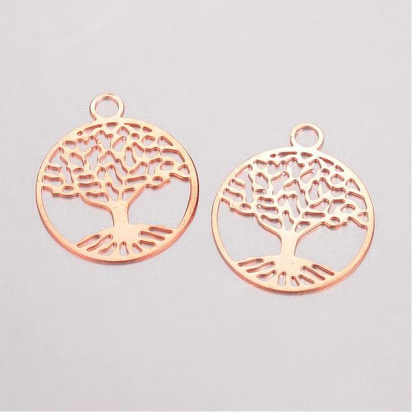 

PandaHall Brass Filigree Pendants, Flat Round with Tree of Life, Rose Gold, 23.5x20x0.5mm, Hole: 3mm Brass Flat Round