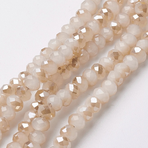 

PandaHall Electroplate Glass Beads Strands, Half Rainbow Plated, Faceted, Rondelle, PeachPuff, 4~4.5x3mm, Hole: 0.5mm, about..., Brown