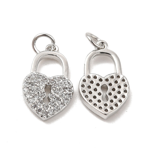 

PandaHall Brass Micro Pave Clear Cubic Zirconia Pendants, with Jump Ring, Heart Lock Charm, Platinum, 17.5x10.5x2.5mm, Hole: 3.5mm...
