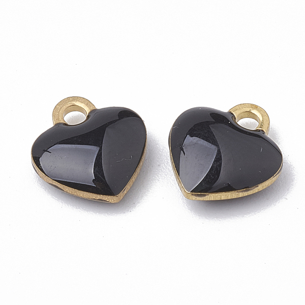 

PandaHall Brass Charms, Enamelled Sequins, Raw(Unplated), Heart, Black, 10x9x2mm, Hole: 1.5mm Brass+Enamel Heart Black