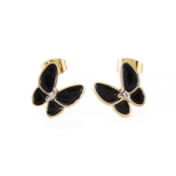 

PandaHall Brass Micro Pave Clear Cubic Zirconia Stud Earrings, with Enamel and Ear Nuts, Cadmium Free & Nickel Free & Lead Free, Butterfly..., Black