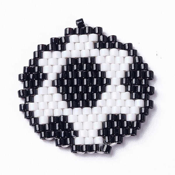

PandaHall Handmade Loom Pattern MIYUKI Seed Beads, Sport Theme Pendants, Football Pattern, 24x23x1.8mm, Hole: 0.7mm Glass Football White
