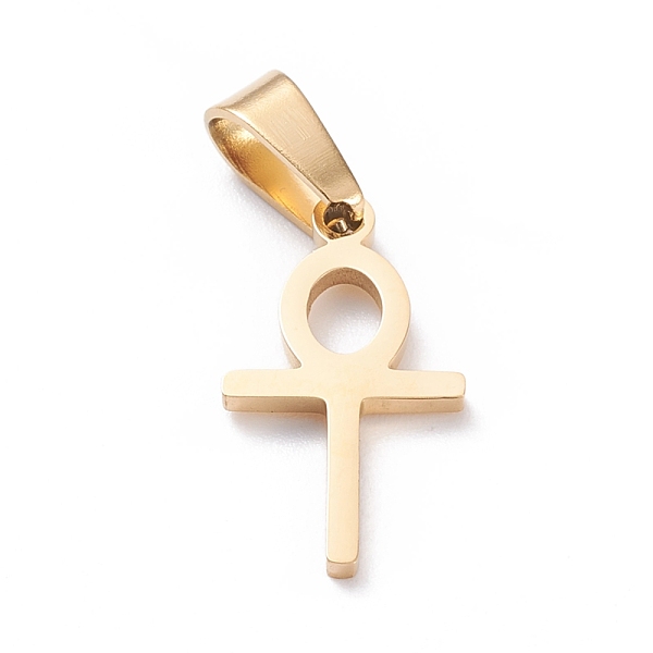 

PandaHall Easter Ion Plating(IP) 304 Stainless Steel Pendants, Laser Cut, Ankh Cross, Golden, 20x11x1.5mm, Hole: 3.5x7mm 304 Stainless Steel...