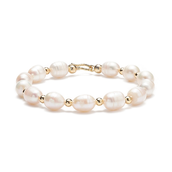 

PandaHall Natural Keshi Pearl Beaded Bracelet with Brass Clasp for Women, Golden, 7-5/8 inch(19.5cm) Pearl