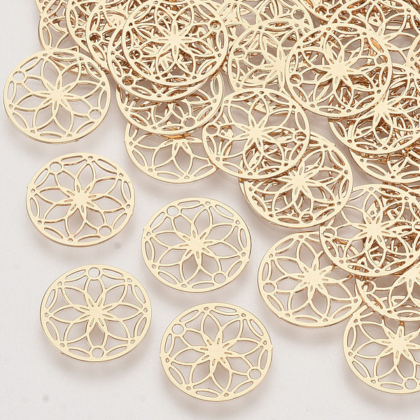 

PandaHall Brass Links connectors, Etched Metal Embellishments, Long-Lasting Plated, Flower of Life, Light Gold, 13x0.3mm, Hole: 1.2mm Brass...