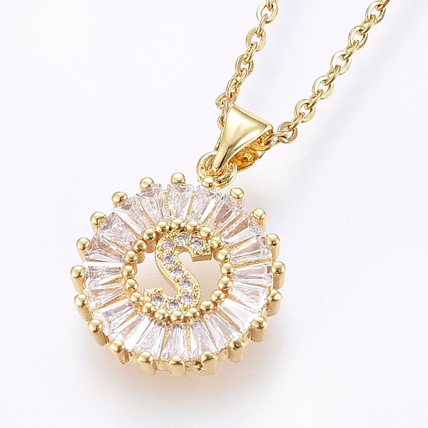 

PandaHall 304 Stainless Steel Initial Pendant Necklaces, with Cubic Zirconia, Flat Round with Letter, Golden, Letter.S, 17.71 inch(45cm)..., Clear