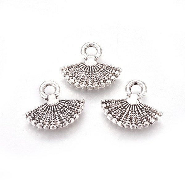 

PandaHall Tibetan Style Zinc Alloy Charms, Fan, Antique Silver, 12x14x1.8mm, Hole: 2mm Alloy Fan