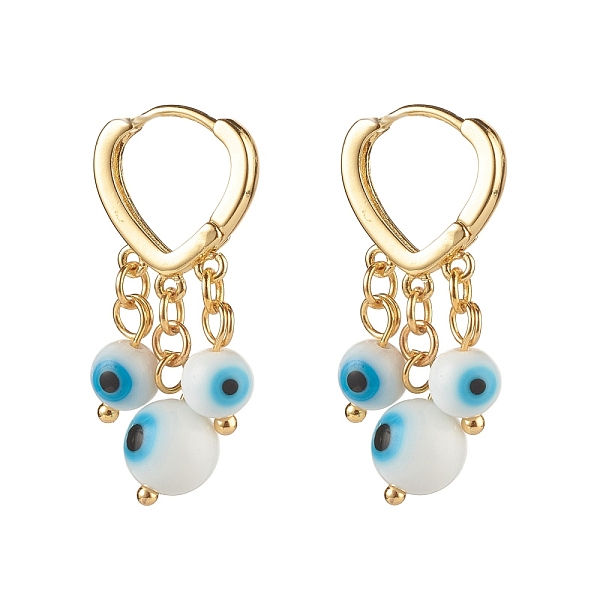 

PandaHall Evil Eye Lampwork Round Beads Dangle Hoop Earrings, Brass Heart Earrings for Girl Women, Golden, White, 31x15mm, Pin: 1mm Lampwork...