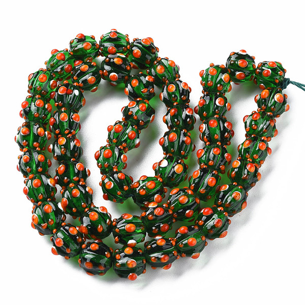 

PandaHall Transparent Handmade Bumpy Lampwork Beads Strands, Pumpkin, Green, 9.5~10.5x12.5~13.5mm, Hole: 2mm, about 50pcs/strand, 20.08 inch...