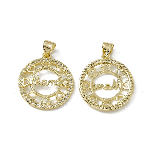 

PandaHall Rack Plating Brass Micro Pave Cubic Zirconia Pendants, Flat Round with Word Mama Charm for Mother's Day, Cadmium Free & Lead Free..., Clear