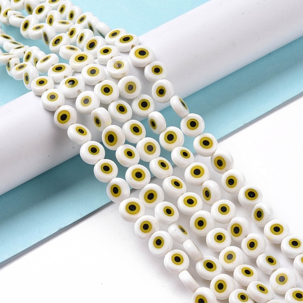

PandaHall Handmade Evil Eye Lampwork Flat Round Bead Strands, White, 8x3.2mm, Hole: 1mm, about 49pcs/strand, 14.56 inch Lampwork Evil Eye...