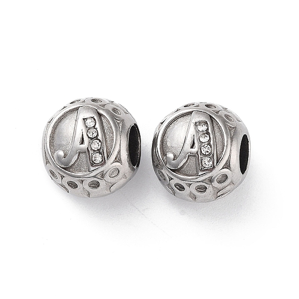

PandaHall 304 Stainless Steel Rhinestone European Beads, Round Large Hole Beads, Real 18K Gold Plated, Round with Letter, Letter A, 11x10mm..., Clear