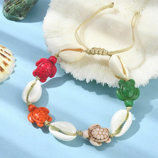 

PandaHall Synthetic Turquoise Tortoise & Natural Shell Braided Bead Bracelets, Adjustable Bracelet, Colorful, Inner Diameter: 2~3-1/2 inch...