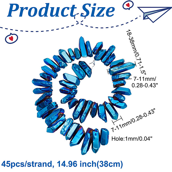 

PandaHall ARRICRAFT 1 Strand Electroplated Natural Quartz Crystal Beads Strands, Nuggets, Blue, 18~38x7~11x7~11mm, Hole: 1mm, about...