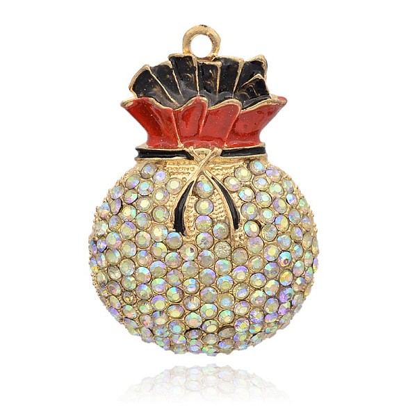 

PandaHall Golden Plated Alloy Rhinestone Enamel Big Pendants, Hollow Lucky Bag, Crystal AB, 61x42x18mm, Hole: 3.5mm Alloy Rhinestone+Enamel..., Red