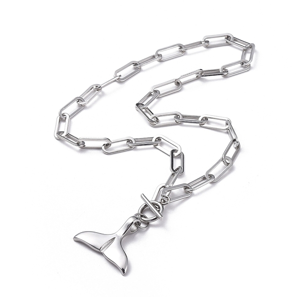 

PandaHall Whale Tail 304 Stainless Steel Pendant Necklaces, with Paperclip Chains, Cable Chains, Stainless Steel Color, 17.9 inch(45.5cm)...