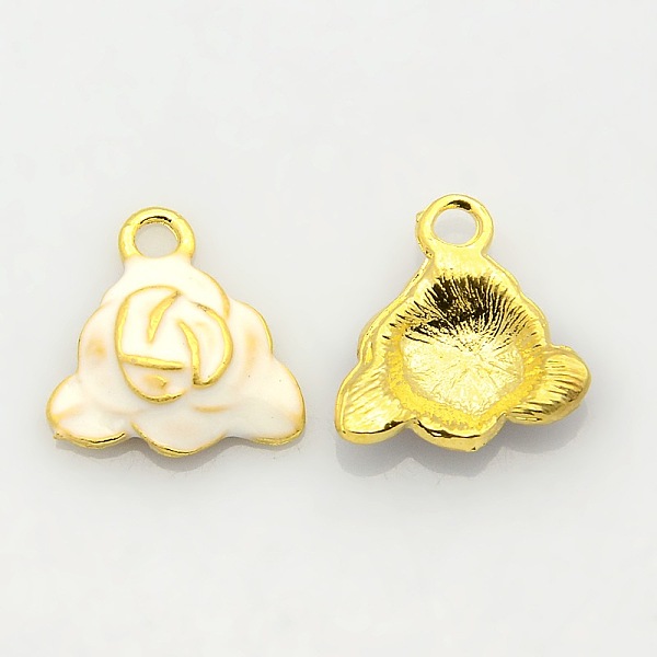 

PandaHall Golden Tone Alloy Enamel Flower Pendants, Rose Charms, White, 16x16x4mm, Hole: 2mm Alloy+Enamel Flower White