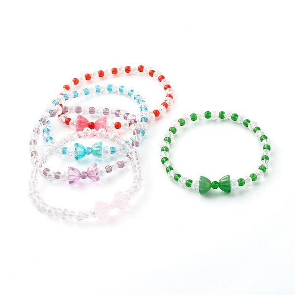 

PandaHall Glass Beads Stretch Bracelets, Bowknot, Mixed Color, Inner Diameter: 2-1/2 inch(6.2cm) Glass Multicolor