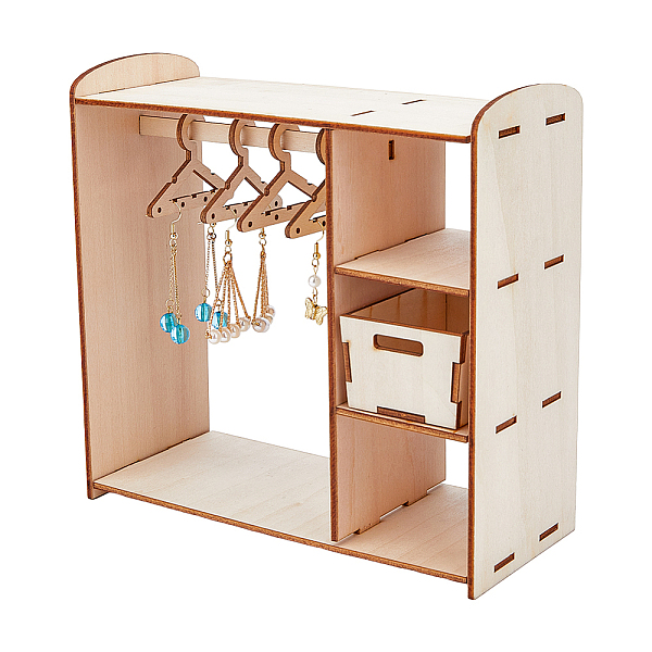

PandaHall Assembled Wooden Doll Closet Earring Hanging Display Stands, Dollhouse Wardrobe Earring Organizer Holder with 8Pcs Hangers..., Orange