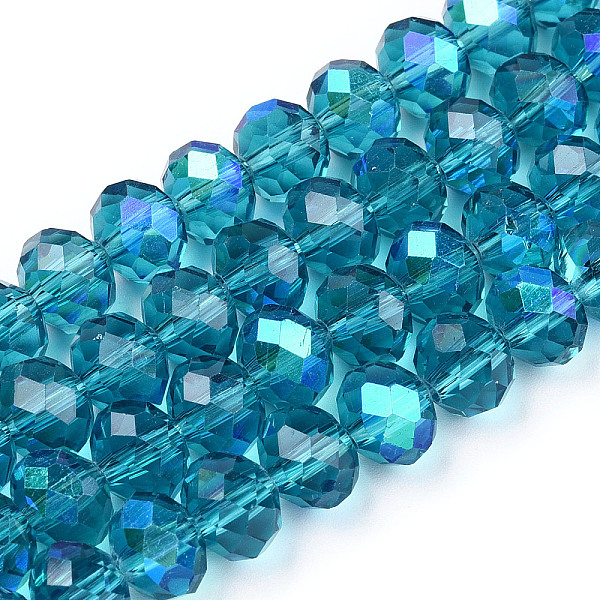 

PandaHall Electroplate Glass Beads Strands, Half Rainbow Plated, Faceted, Rondelle, Steel Blue, 8x6mm, Hole: 1mm, about 63~65pcs/strand...