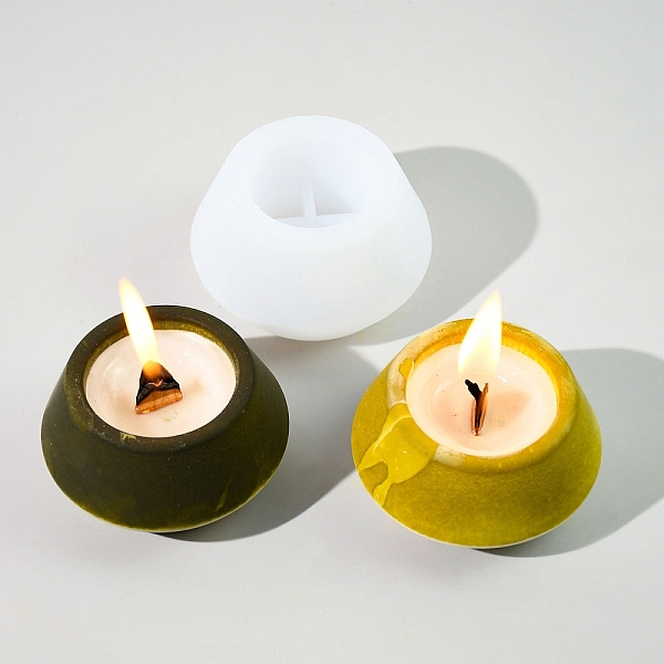 

PandaHall Flat Round DIY Candlesticks Silicone Molds, for Candle Making, White, 7.7x4.35cm Silicone Flat Round White