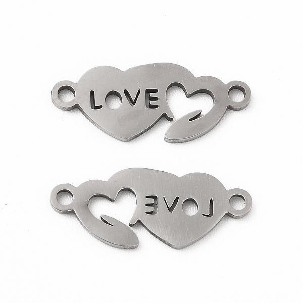 

PandaHall 201 Stainless Steel Connector Charms, Double Heart Links with Love, Stainless Steel Color, 7.5x18x1mm, Hole: 1.4mm 201 Stainless...