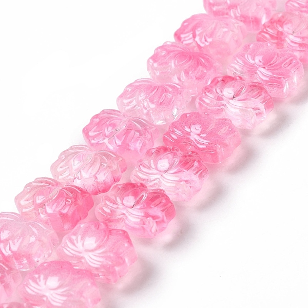

PandaHall Transparent Glass Beads Strands, Lotus, Hot Pink, 10x14x7mm, Hole: 0.8mm, about 38pcs/strand, 14.17 inch(36cm) Glass Flower