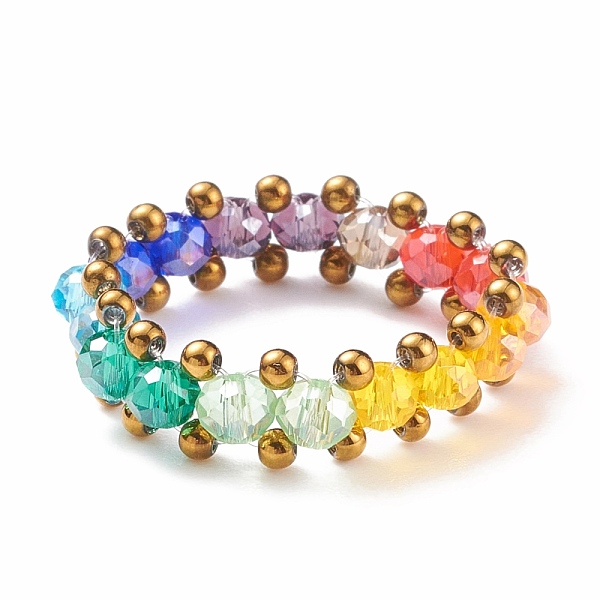 

PandaHall Glass Braided Bead Finger Ring for Women, Colorful, US Size 7 3/4(17.9mm) Glass
