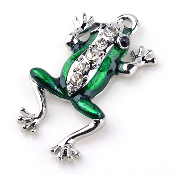 

PandaHall Alloy Enamel Pendants, with Rhinestones, Frog, Platinum, 34x20x6mm, Hole: 2.5mm Alloy Rhinestone+Enamel Frog Green