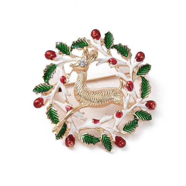 

PandaHall Christmas Theme Rhinestone Brooch Pin, Light Gold Alloy Badge for Backpack Clothes, Deer, 42x14mm Alloy+Rhinestone Deer Green
