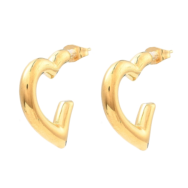 

PandaHall 304 Stainless Steel Heart Stud Earrings, Half Hoop Earrings for Women, Real 18K Gold Plated, 25x4mm 304 Stainless Steel Heart