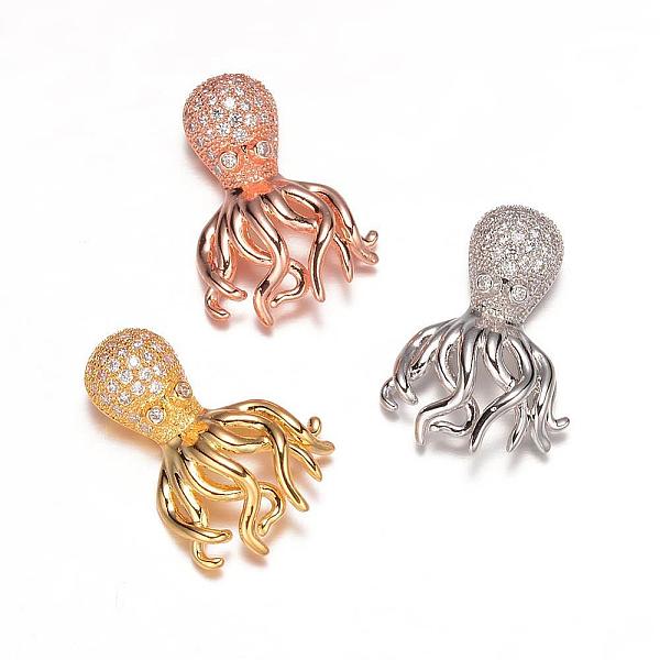 

PandaHall Octopus Brass Micro Pave Cubic Zirconia Peandats, Mixed Color, 22x15x6mm, Hole: 2mm Brass+Cubic Zirconia Other Animal