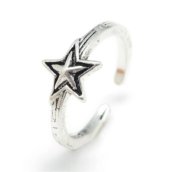 

PandaHall Adjustable Alloy Cuff Finger Rings, Star, Size 6, Antique Silver, 16mm Alloy