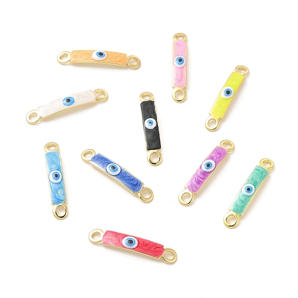 

PandaHall Brass Connector Charms, Curved Rectangle Links with Evil Eye Pattern, with Enamel, Real 18K Gold Plated, Long-Lasting Plated..., Multicolor