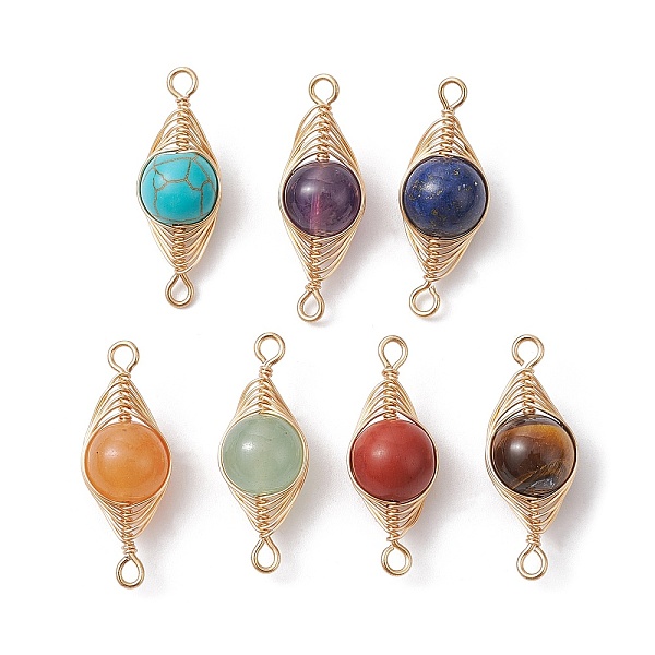 

PandaHall 7Pcs 7 Styles Natural & Synthetic Mixed Gemstone Copper Wire Wrapped Connector Charms, Chakra Horse Eye Links, Dyed and Undyed...