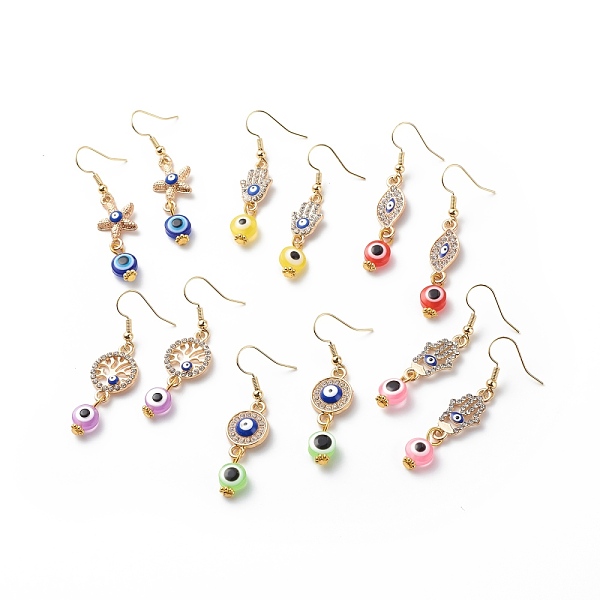 

PandaHall 6 Pairs 6 Style Starfish & Hamsa Hand & Horse Eye & Tree of Life Crystal Rhinestone Dangle Earrings, Enamel & Resin Evil Eye Drop..., Multicolor