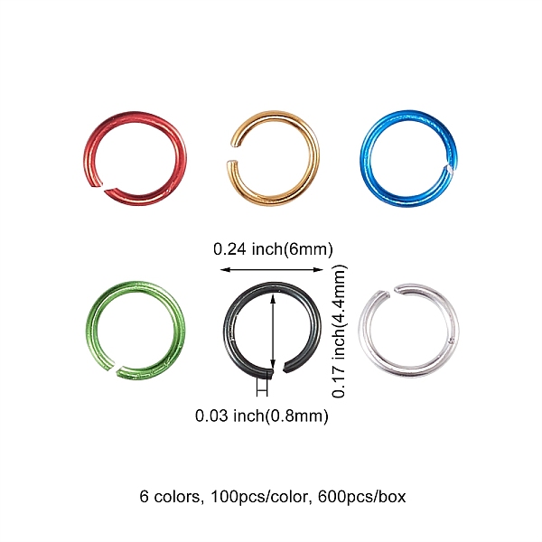 600pcs 6 Farben Aluminium-Sprungringe