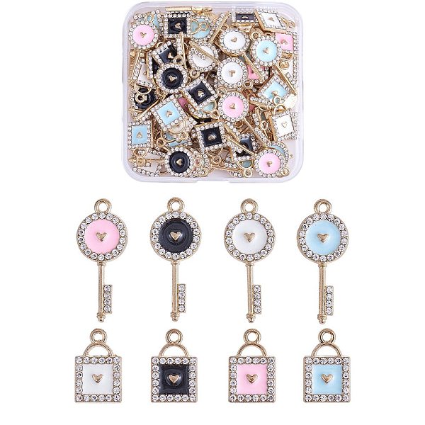 

PandaHall 32Pcs 8 Styles Alloy Enamel Cubic Zirconia Pendant Love Point Diamond Keylock Alloy Pendant DIY Jewelry Accessories, Mixed Color..., Multicolor