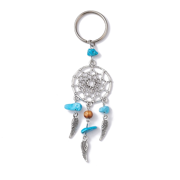 

PandaHall Woven Web/Net with Wing Alloy Pendant Keychain, with Synthetic Turquoise Chips and Iron Split Key Rings, 11cm Synthetic Turquoise...